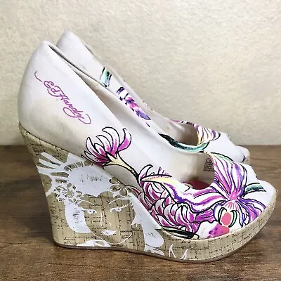 Ed Hardy Casablanca Heels Japanese Geisha White/Multicolor 10SCA104W Women's 8 • $49.95