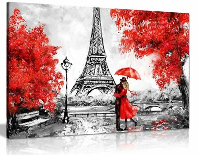 Paris Oil Painting Eiffel Tower Red Umbrella Canvas Wall Art Picture Print • £34.99
