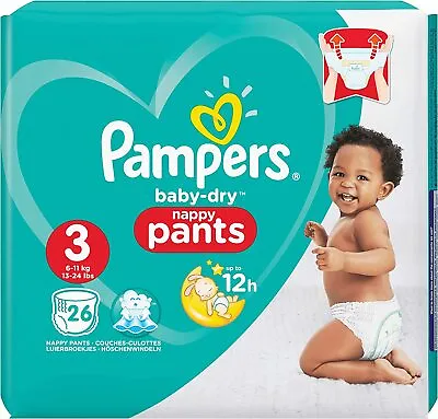 Pampers Baby Dry Pants Size 3  6-11 Kg  4 X 26 Nappy Pants  TOTAL 104 NPANTS • £21.49