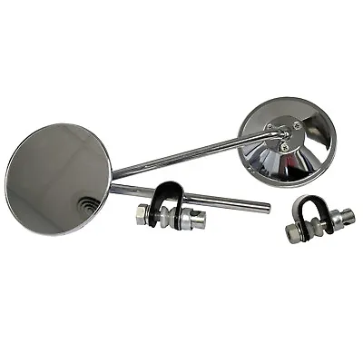 Round Chrome Motorcycle Mirror Set Clamp On 7/8  Handlebar Mirrors New Vintage • $20.96