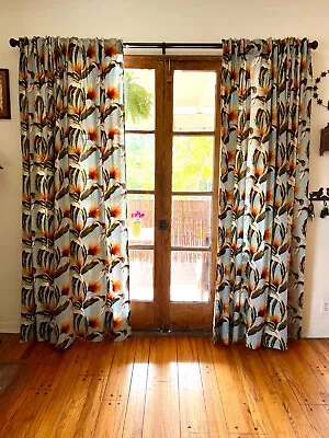 Set Of 4 Retro Tropical Barkcloth Curtains Light To Medium Weight • $125