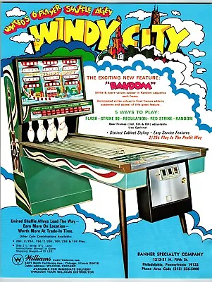 Windy City Arcade FLYER Original 1972 Shuffle Alley Game Art Bowling Chicago ILL • $22.95