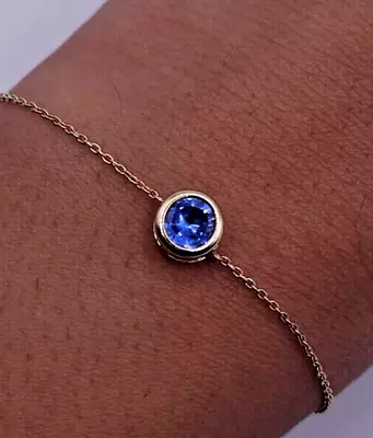 Round Lab Created Blue Tanzanite Diamond Women Bracelet 14K Yellow Gold Finish • $113.99