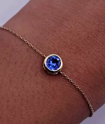 Round Lab Created Blue Tanzanite Diamond Women Bracelet 14K Yellow Gold Plated • $113.99