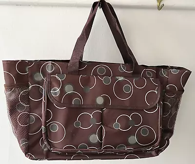 Large Tote Shopper Diaper Beach Bag Pockets Brown Circles Waterproof Mesh • $6.99