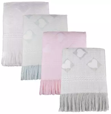 SHAWL Baby Blanket Wrap HEARTS Fringed Pram • £12.95