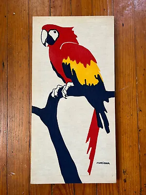 VTG MCM Rare 12 X 24 Marushka Parrot Macaw Screen Print Canvas Linen Textile Art • $39.99