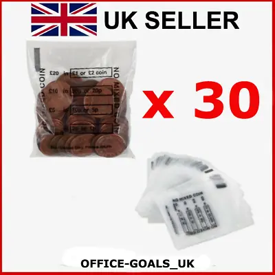 30 X Plastic Coin Bags Reusable Money Bag No Mixed Bank Clear Cash Retail NEW • £1.89