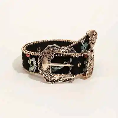 Western Vintage Flower Buckle Belt - Studded Embroidered Embossed PU Leather • $14.99