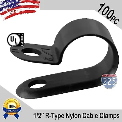 100 PCS PACK 1/2  Inch R-Type CABLE CLAMPS NYLON BLACK HOSE WIRE ELECTRICAL UV • $12.95