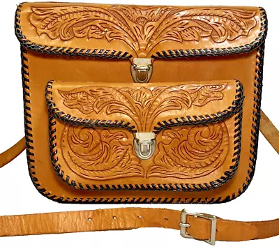 Hand Tooled Genuine Leather Purse Shoulder Bag Western Mexican Vintage Floral • $59.98