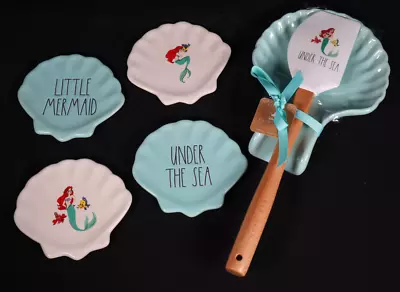 NEW Rae Dunn The Little Mermaid Ariel COASTERS & And SPATULA SHELL REST 2023 NWT • $45