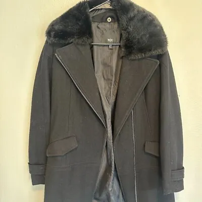 Mossimo / Target Wool Blend Fur Collar Black Coat In Women's Small Moto Style • $27