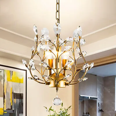 Vintage Crystal Chandelier K9 Pendant Light Fixture For Dining Room Gold 3Head • £55.99