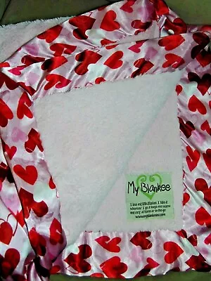 My Blankee Pink With A Red Hearts Satin Trim Plush 30 X 35 Inches • $41.57