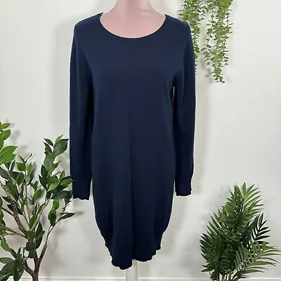 Jaeger Navy Women's Wool & Cashmere Blend Long Sleeve Knitted Dress Size M • £12