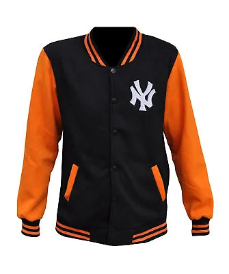 NY Varsity Jacket Black And Orange New York Yankees Letterman College Style Coat • £24.99
