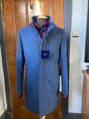 £200 • Buy Holland Esquire Navy Herringbone Wool Overcoat
