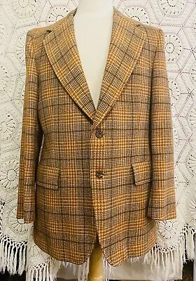 Vintage 70s Mod Era Burberry Men’s Wool Houndstooth Plaid Jacket  Medium • $171.31