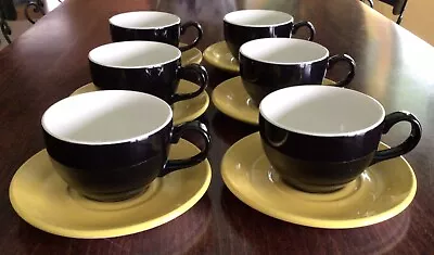 Steelite Black & Yellow Carnival Cappuccino/Americano Coffee Cups & Saucers X 6 • £21