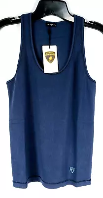 Automobili Lamborghini Womens Blue Ribbed LOGO Tank Top Medium NWT • £28.92