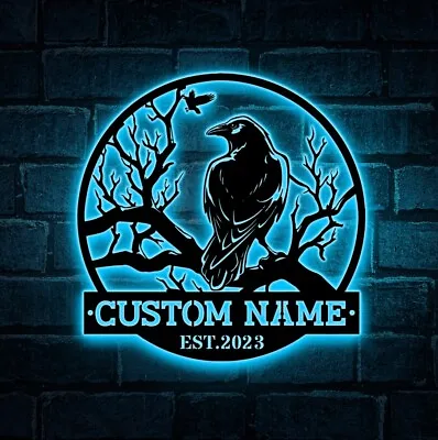 Personalized Raven Metal Sign LED Lights Custom Crow Moon Name Sign Home Decor • $63.99