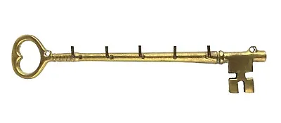 Vintage 10.5  Brass Key Wall Mount Key Rack 5 Pegs • $15.99