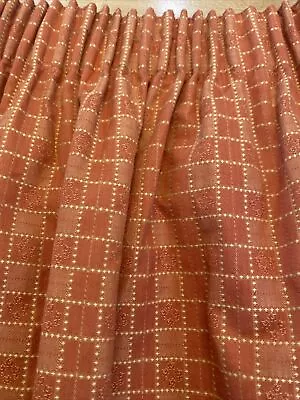 Terracotta Brick Gold Curtains Square Plaid Quality Lined Heavy 215 Cm Long • £35