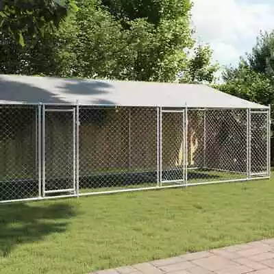 Dog Cage With Roof And Door Outdoor Animal Kennel Gray Galvanized Steel VidaXL • $190.99