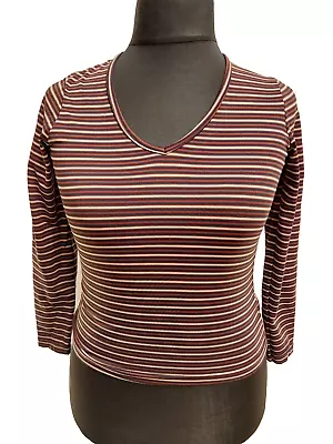 Charlotte Halton Brown Stripe T Long Sleeve Size Medium • £12.99