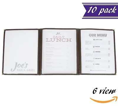 (10 Pack) Triple Panel Menu Covers Brown 6 View 8.5 X 11-inches Insert • $60.88
