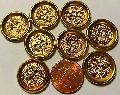 8 Retro Gold Tone Metal Buttons Hollow Sew-through 2-hole 3/4  19mm # 10968 • $4.99