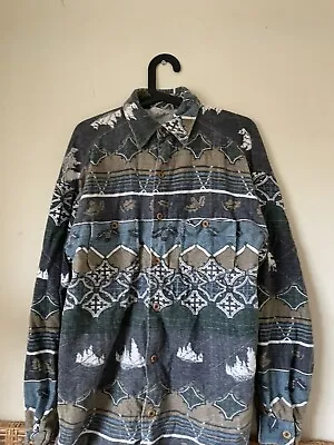 £19.95 • Buy Vintage Aztec Pattern Mens Thick Material  Fleece Shirt Size Medium