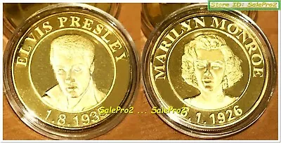 24k Gold Plated - 1926 Marilyn Monroe 1935 Elvis Presley Us $1 Size Coin Unc • $85.84