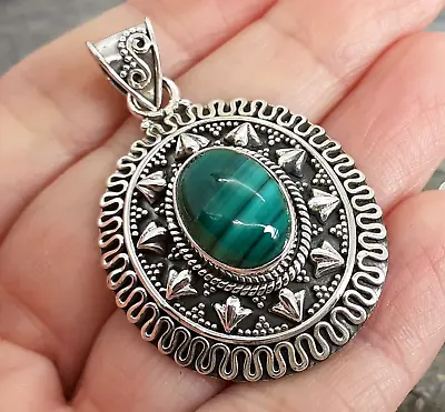 925 Silver Green MALACHITE Ethnic Boho Pendant P879~Silverwave*uk Jewellery • £24.99