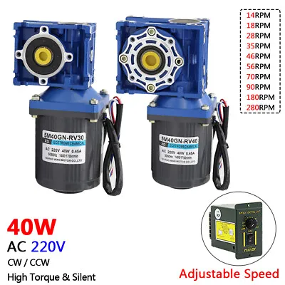 AC 220V 40W Gearmotor Worm Gear Reducer Gearbox Motor NMRV30 RV40 21RPM - 280RPM • $348.68