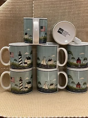 8 Sakura Warren Kimble Coastal Breeze Lighthouse 12 Oz Ceramic Mugs Vtg 1998 +++ • $20