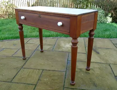 Antique Console Hall Table Writing Desk 1 Drawer Mahogany Pine Ceramic Handles • £75