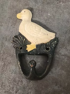 Vintage Cast Iron Hand Painted Duck Wall Hook Coat Hanger Rustic Cabin Lakehouse • $12