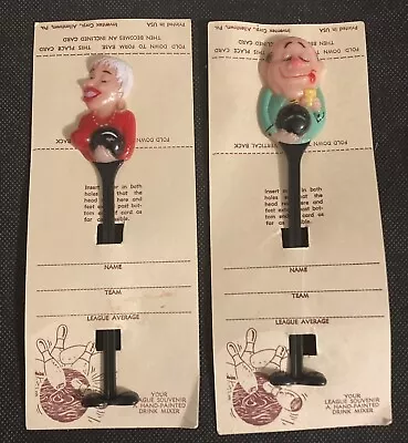 Vintage Hand Painted Bowling League Drink Stirrers Set Of 2 • $9.95