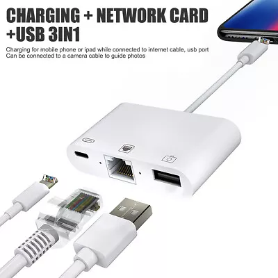 RJ-45 Card Reader Adapter For IPhone/iPad 3 In 1 USB OTG Camera Connection Kits • £6.99