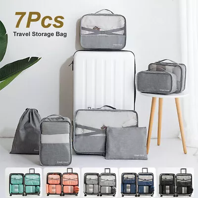 $23.99 • Buy 7Pcs Packing Cubes Travel Pouches Luggage Organiser Clothes Suitcase Storage Bag