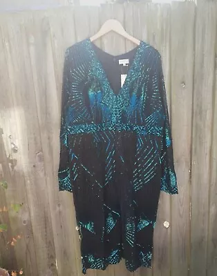 £29 • Buy Size 16 Evening Dress Cocktail Dress Green Black Plus Size Sequin