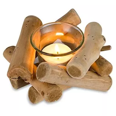 Rustic Wooden Tea Light Candle Holders With Glass Cup Driftwood Votive • £13.99