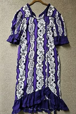 Vtg Hawaiian Mumu Dress XL Purple Trumpet Ruffle Midi Floral Muu Muu Apparel  • $39.95