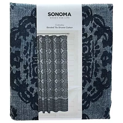 $29.88 • Buy Sonoma Indigo Blue Banded Tile Medallion Fabric Shower Curtain, Bath Decor