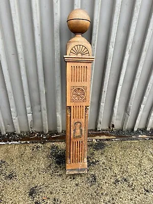 C1870 Quartersawn Oak Newel Post Bannister Elaborate Detail 50.5” H X 7/8.75” Sq • $785