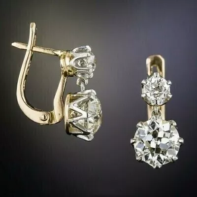 Vintage Art Deco Style 3.45Ct Round Cut Diamond Drop/Dangle 14k Gold FN Earrings • $69.02