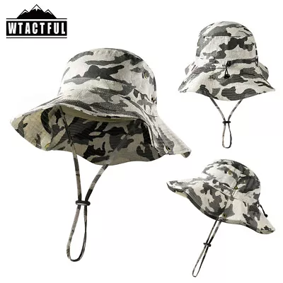 Wide Brim Sun Cap Breathable Multicam Bucket Hat Summer Fishing UV Protection • $19.90