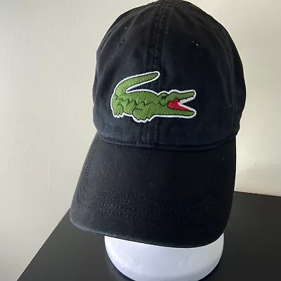 LACOSTE Hat Cap Black Big Croc Logo Adjustable Strapback One Size • $30